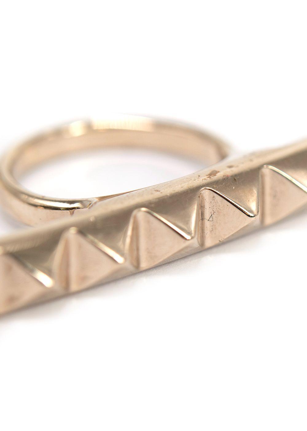 Valentino Gold Tone Pyramid Stud Bar Ring - Size 13