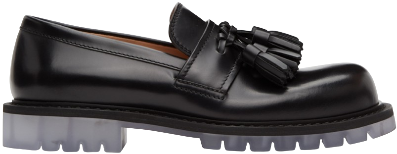 Bottega Veneta Black Tassel Loafers with Clear Sole Detail
