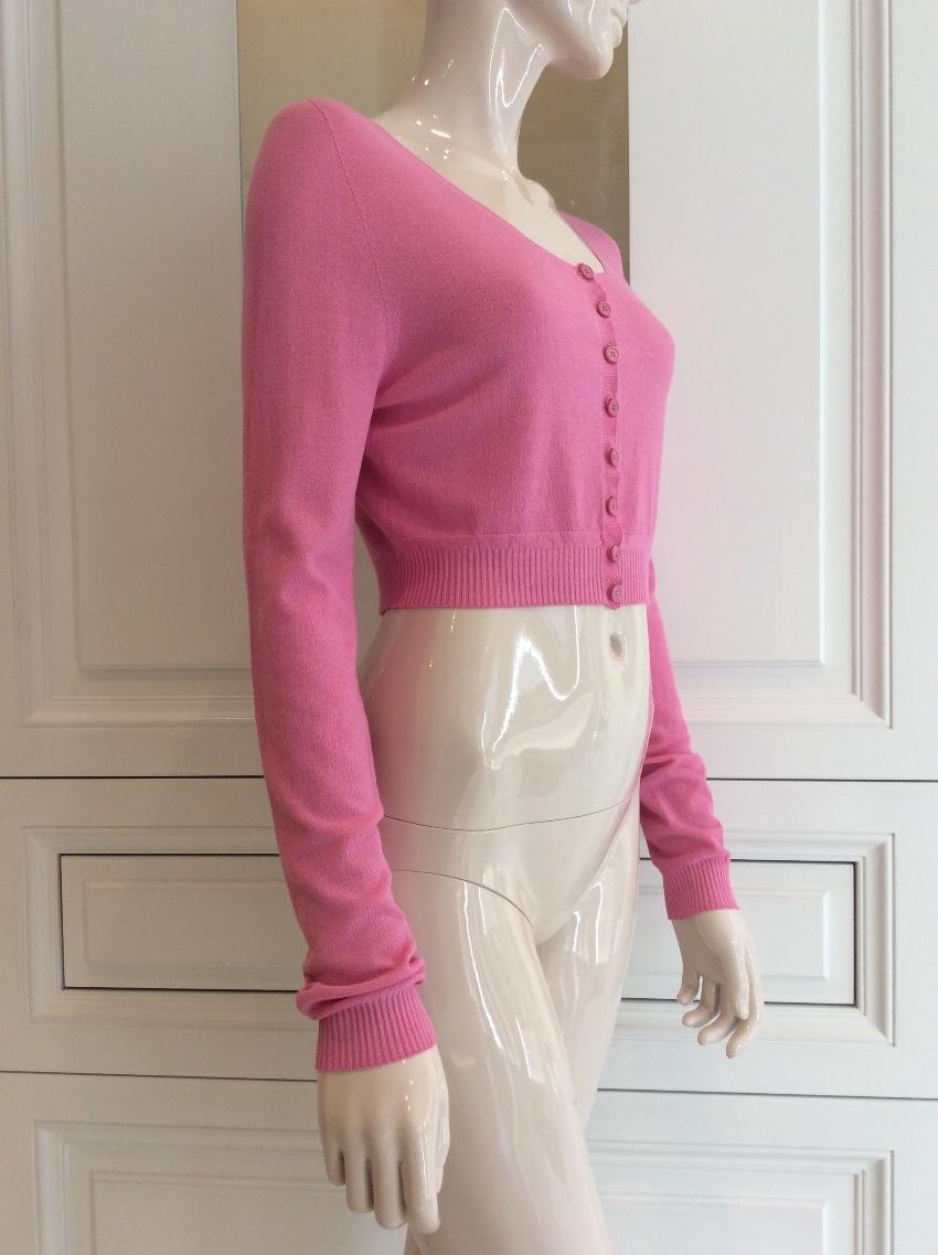 Blumarine Rose Pink Soft Stretch Cropped Cardigan