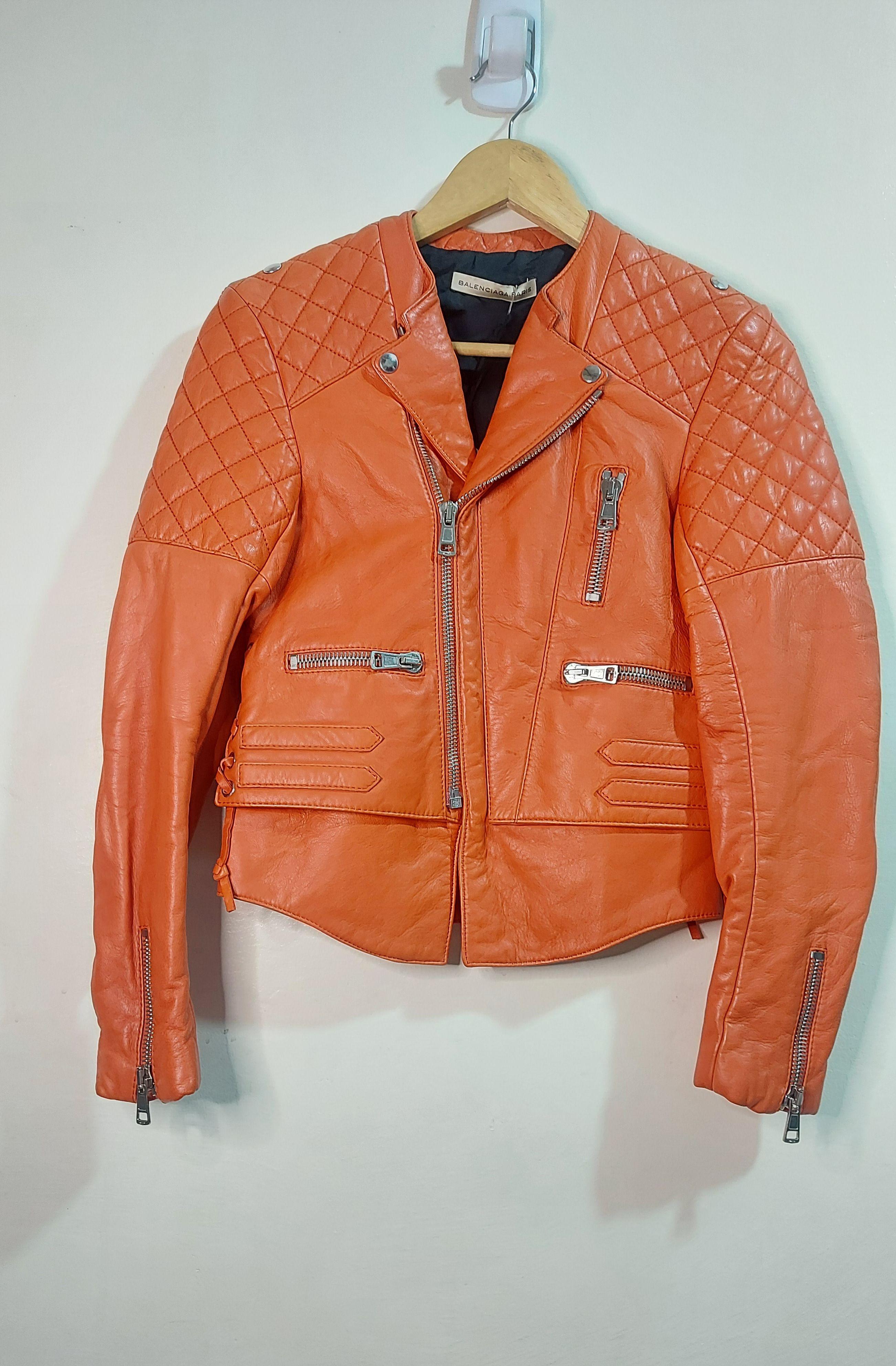 Orange Leather Biker Jacket