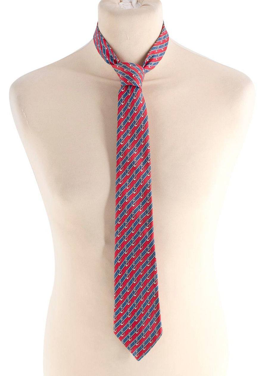 Hermès Blue and Red Silk Anchor Tie