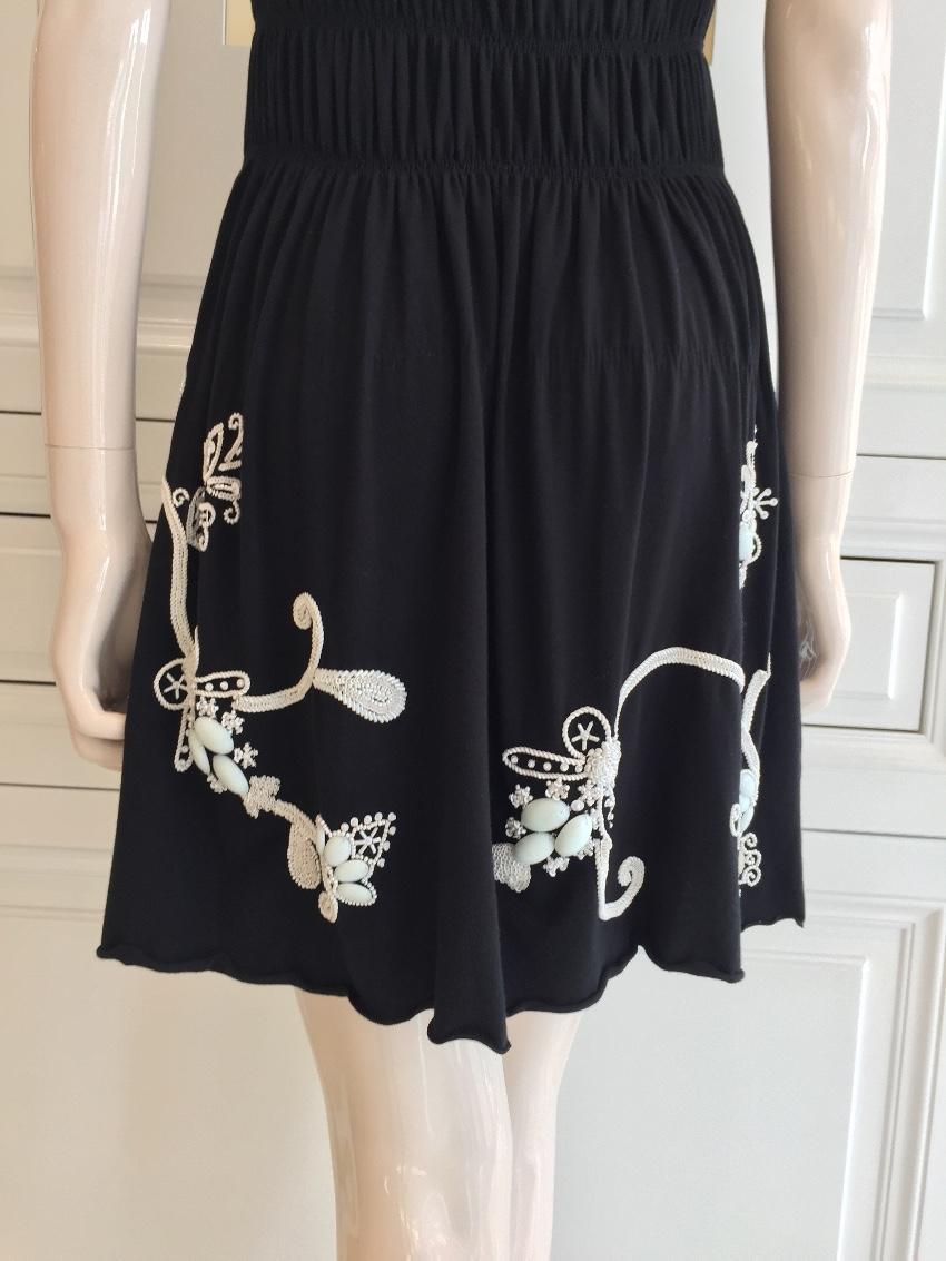 Gaetano Navarra Hand Embroidered Black & White Beaded Dress