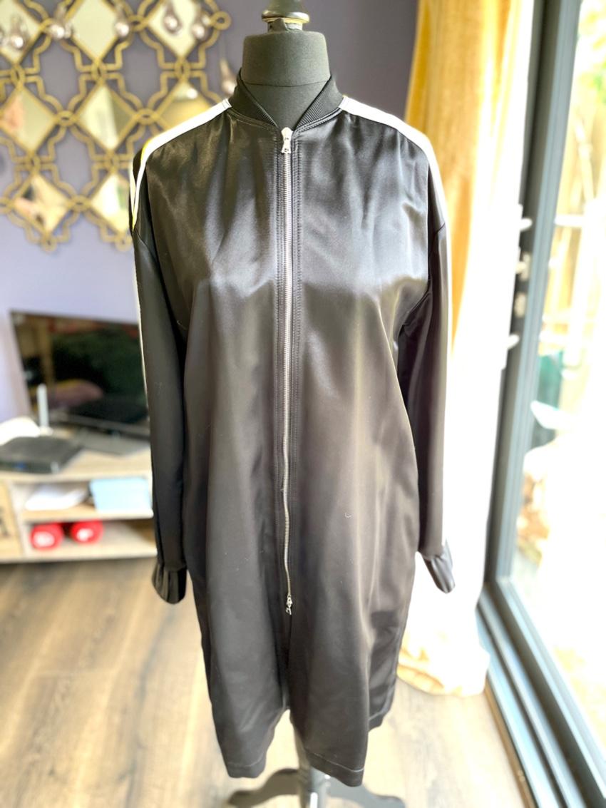 Victoria Victoria Beckham Black Satin Longline Bomber Jacket