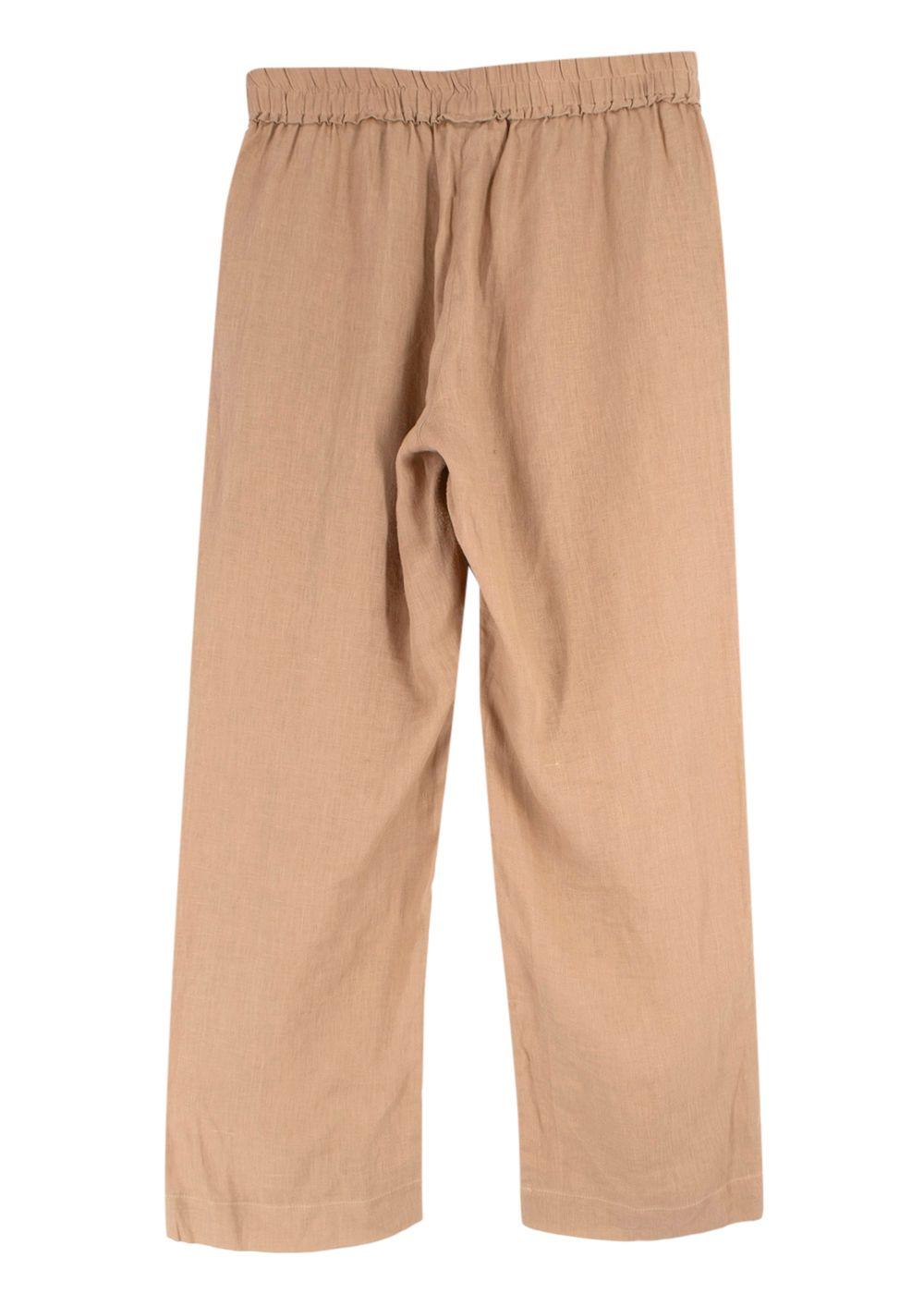 Momoni Beige Linen Wide Leg Trousers