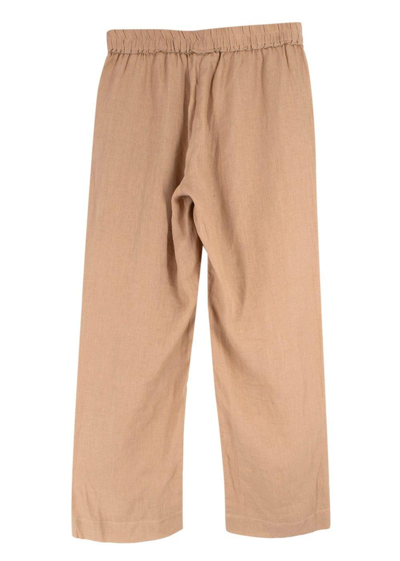 Momoni Beige Linen Wide Leg Trousers