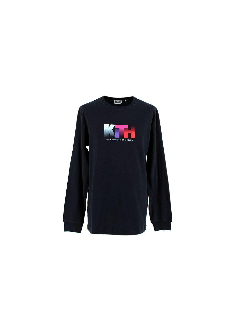 Coloured Logo Printed Black Cotton Long Sleeve T-shirt