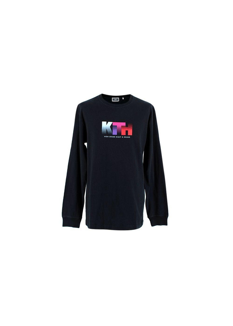 Coloured Logo Printed Black Cotton Long Sleeve T-shirt