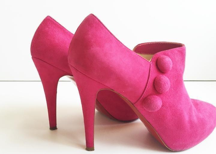 Christian Louboutin Pink Fushcia C'est  Moi Suede Leather Ankle Boots