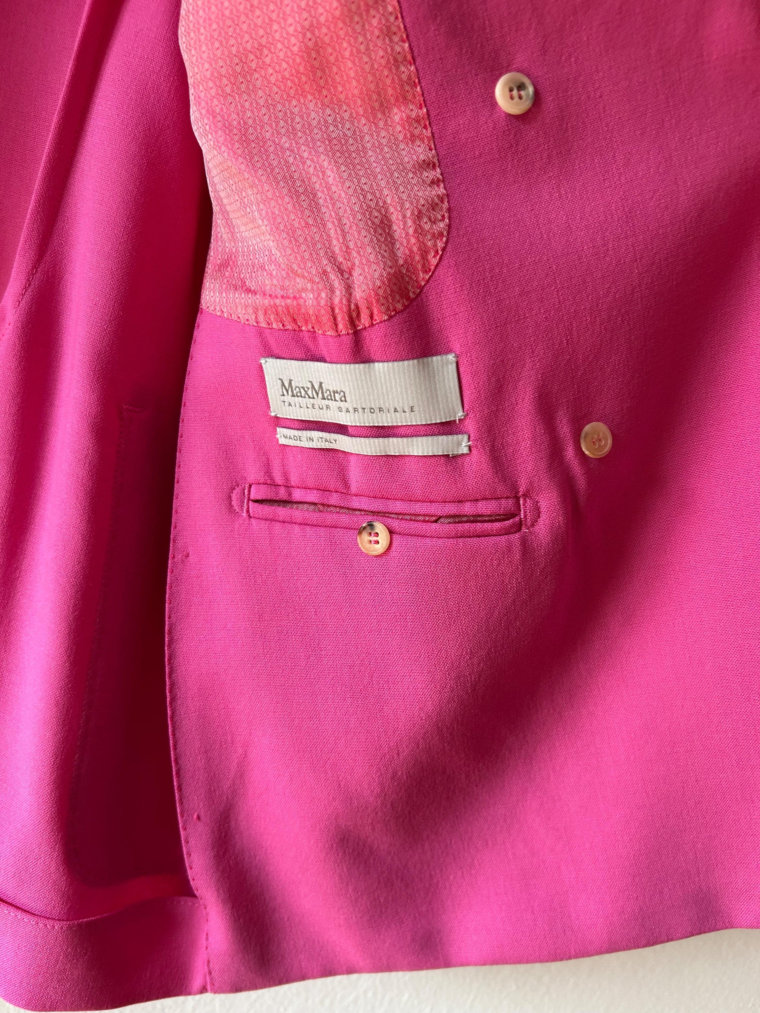 MaxMara Pink Double Breasted Mohair Blend Wool Blazer