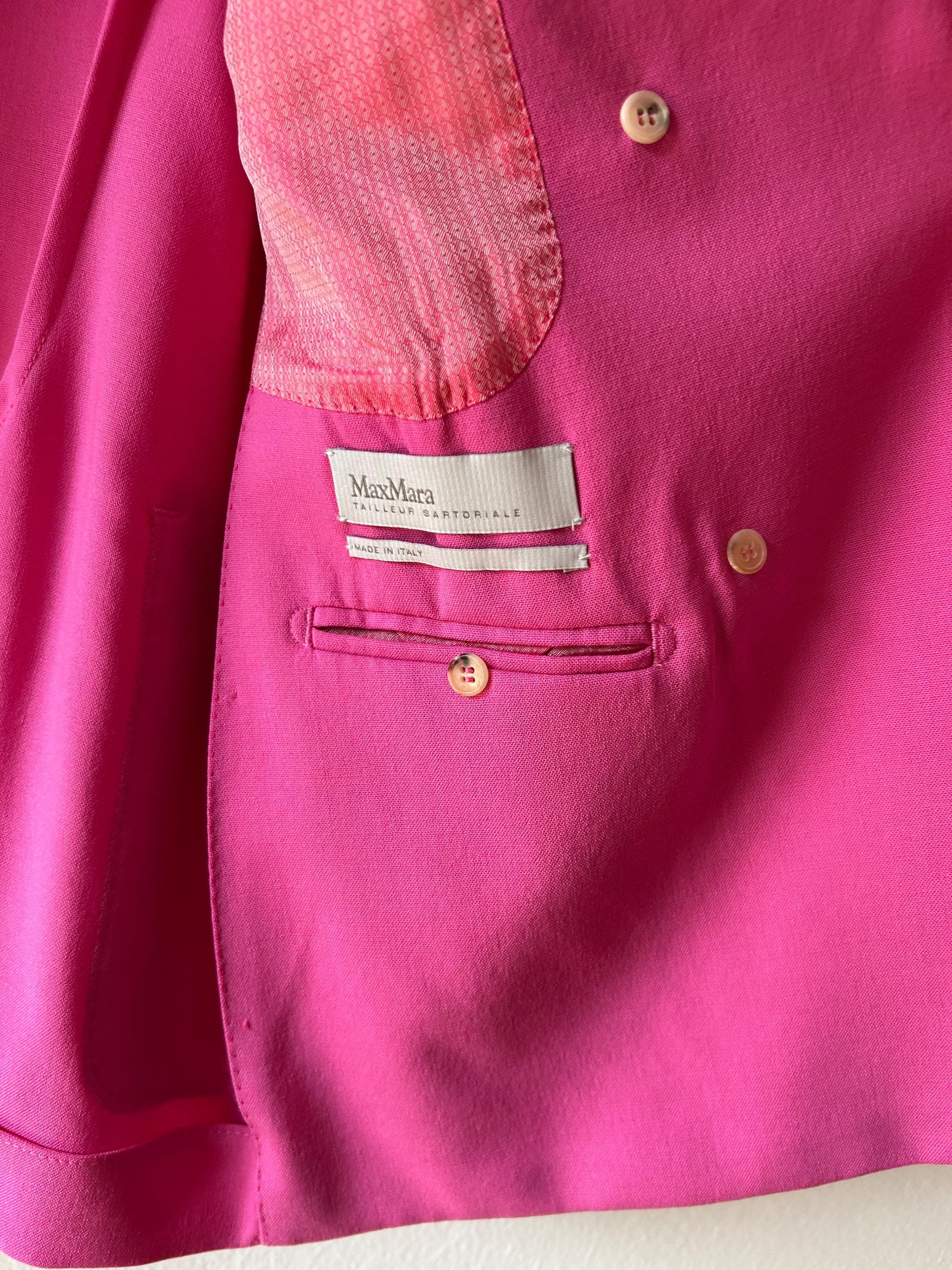 MaxMara Pink Double Breasted Mohair Blend Wool Blazer