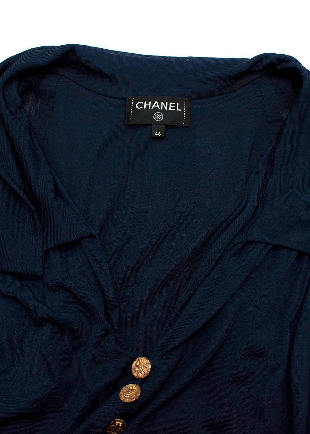 Chanel Navy Blue Plisse Belted Dress