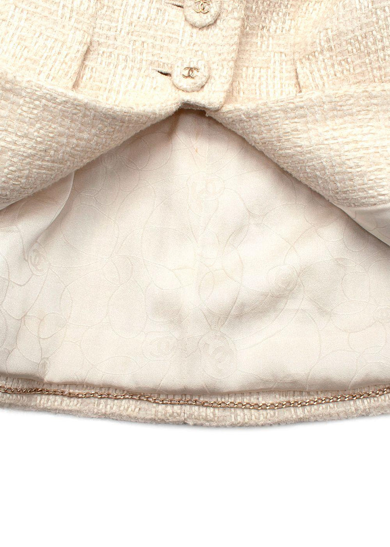 Chanel Cream 3/4 Length Sleeves Button Up Tweed Jacket
