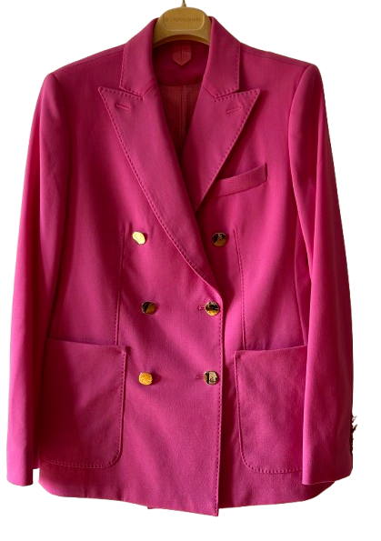 MaxMara Pink Double Breasted Mohair Blend Wool Blazer