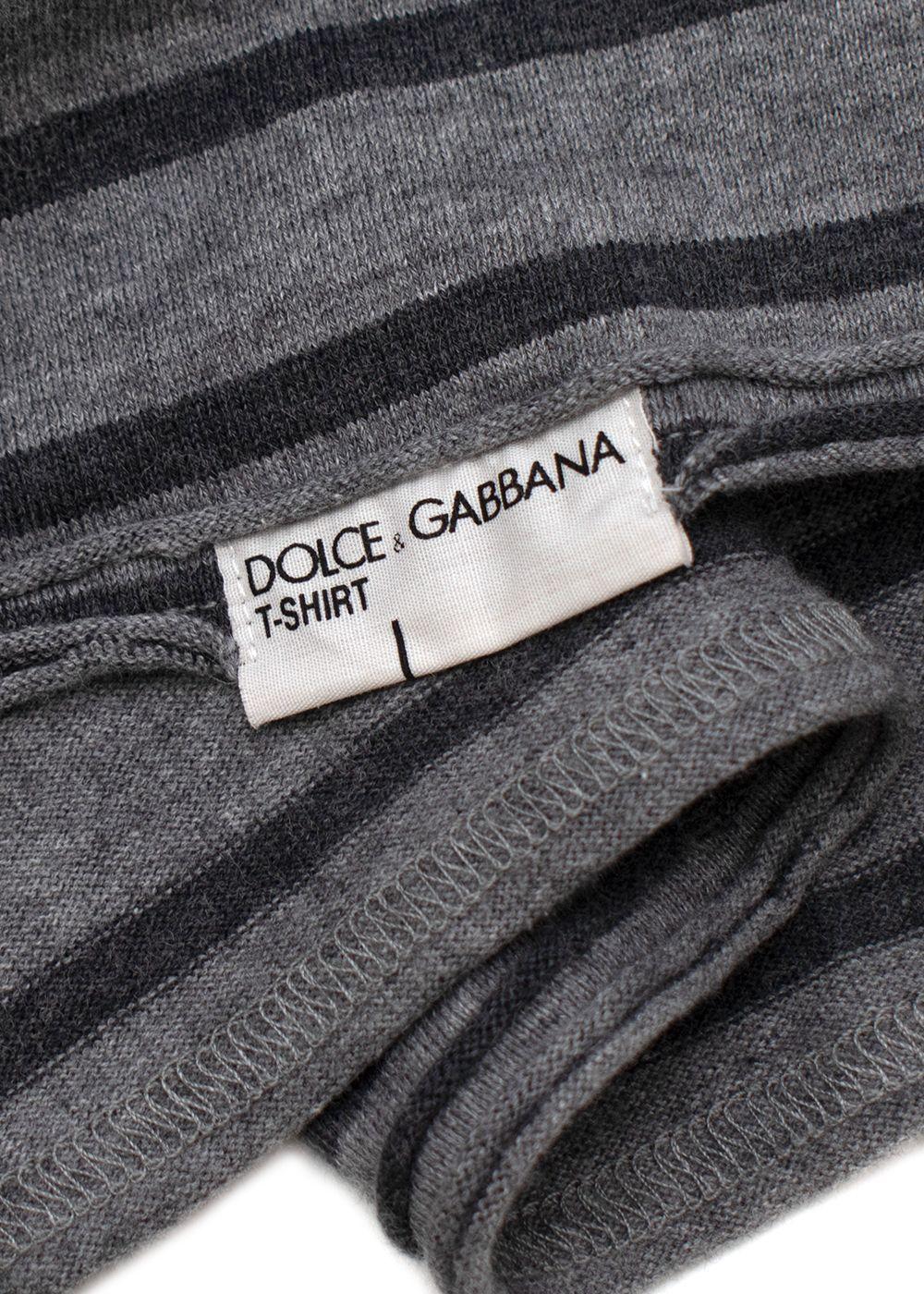 Grey Striped Cotton Jersey T-Shirt