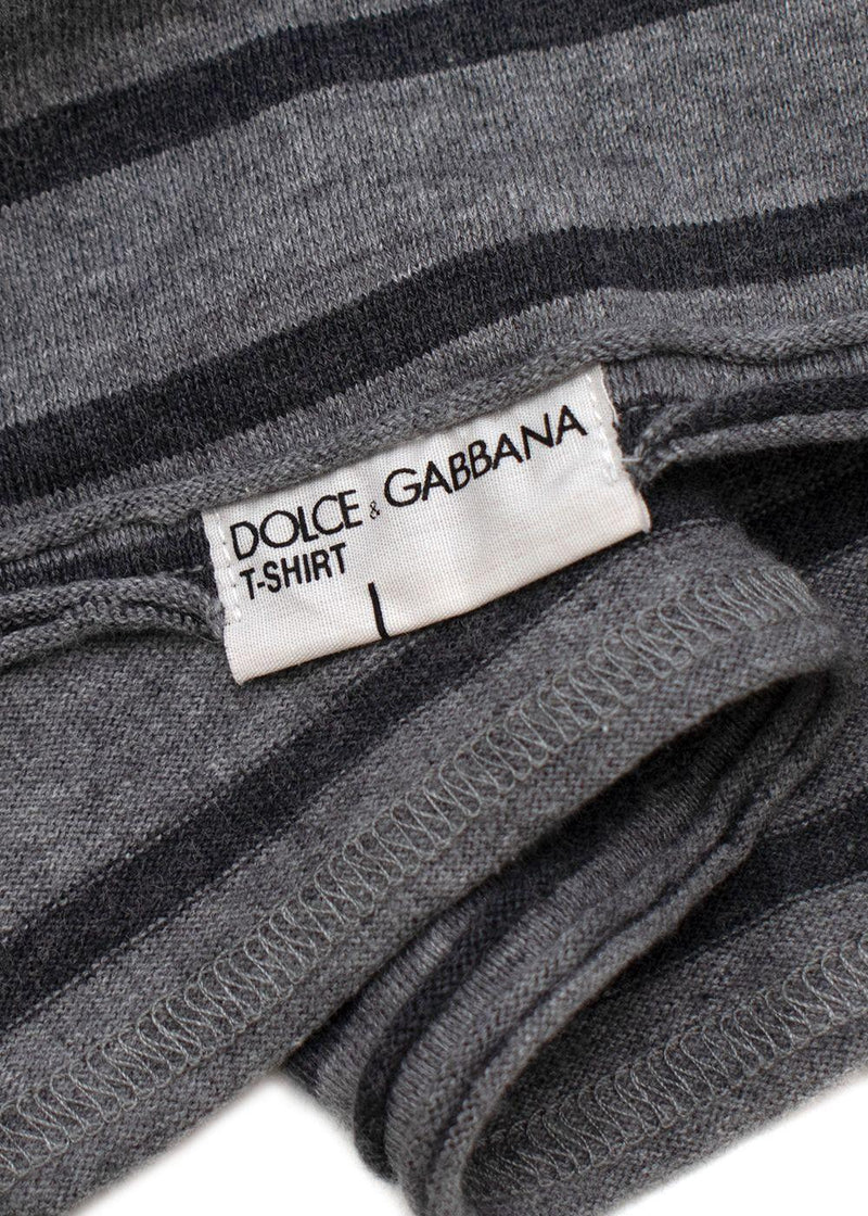 Grey Striped Cotton Jersey T-Shirt