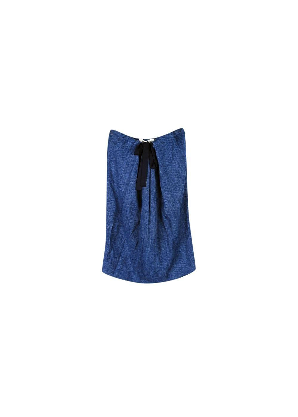 Blue linen drawstring waist skirt