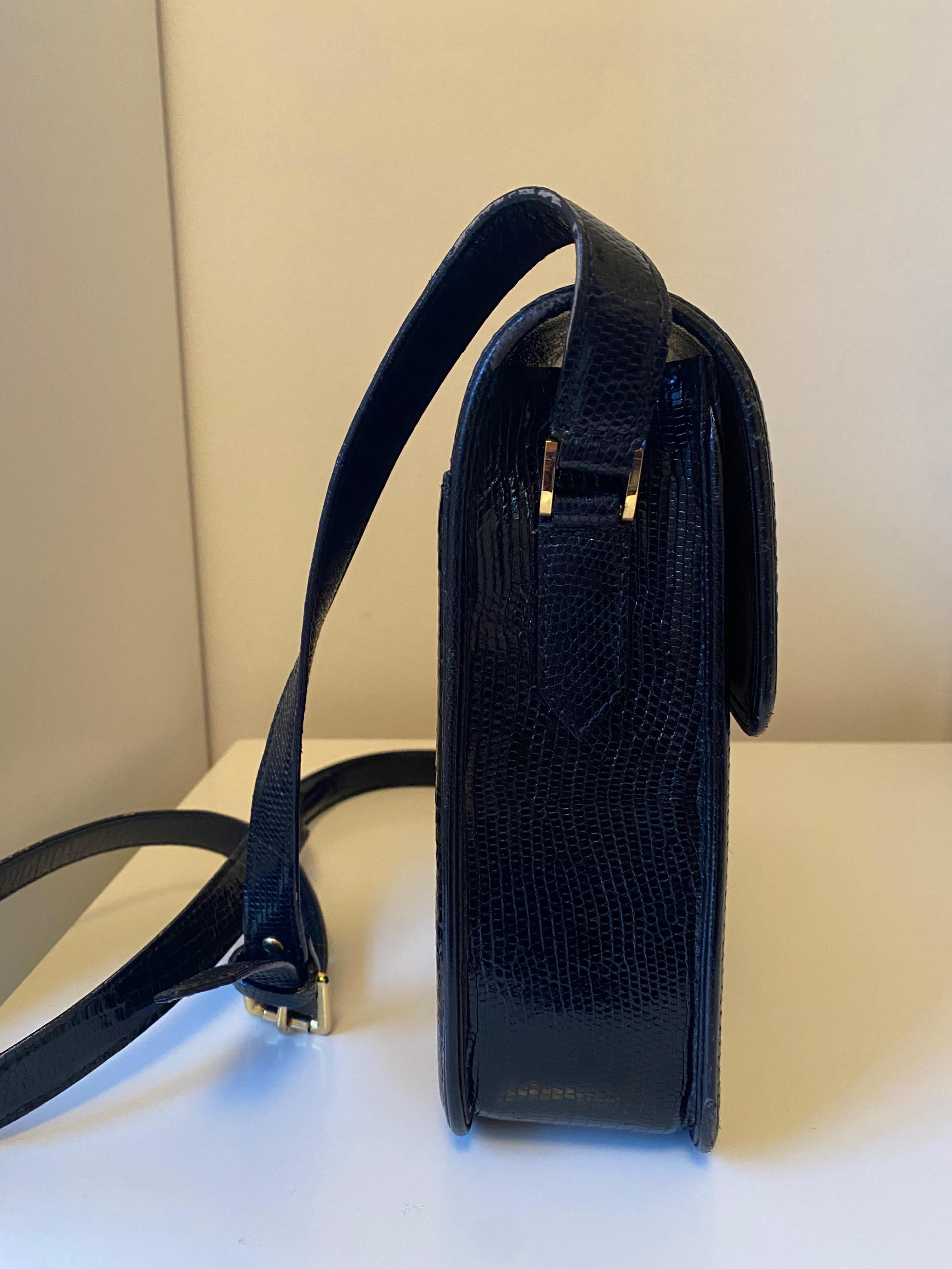 Vintage Black Lizard Embossed Patent Leather Bag