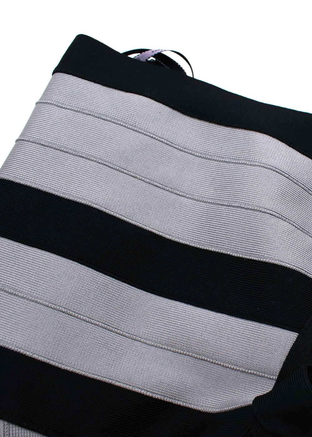 Herve Leger Black and Grey Striped One Shoulder Mini Dress