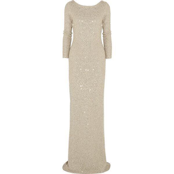 Oscar De La renta sequin embellished gold gown