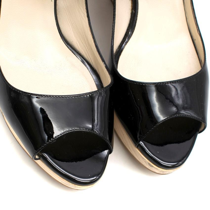 Rupert Sanderson Black Patent Leather Peep-Toe Wooden Wedges