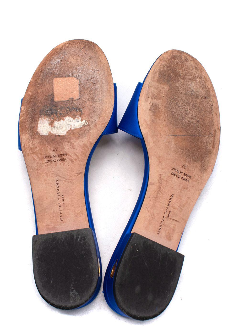 Jennifer Chamandi Blue Satin Slides