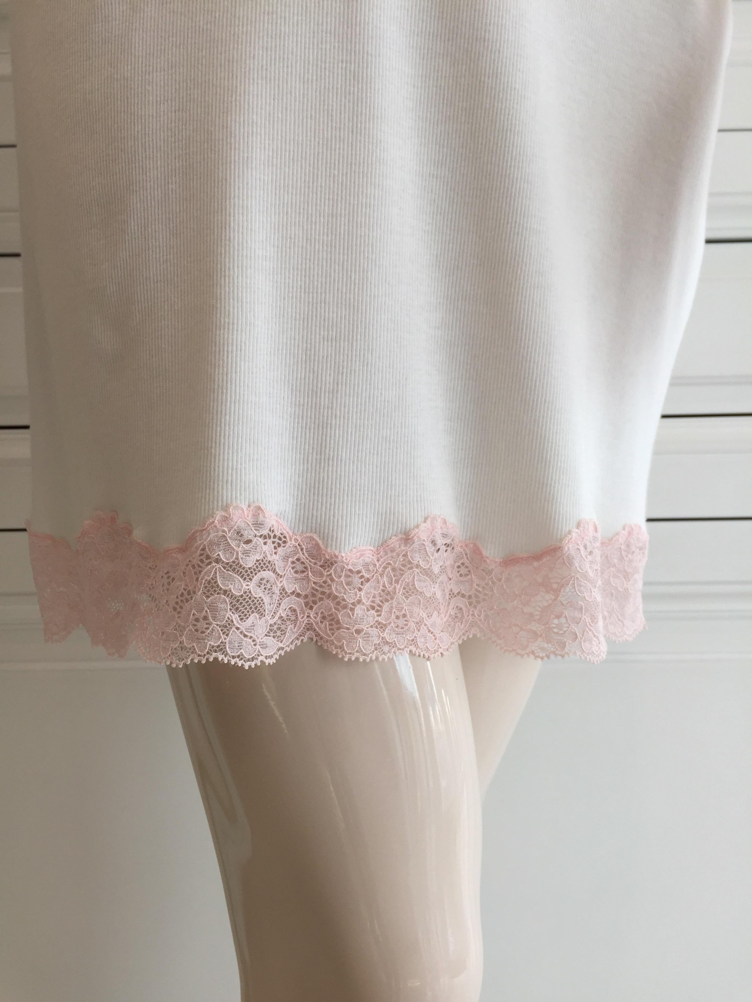 Blumarine White & Pink Leavers Lace Slip Dress