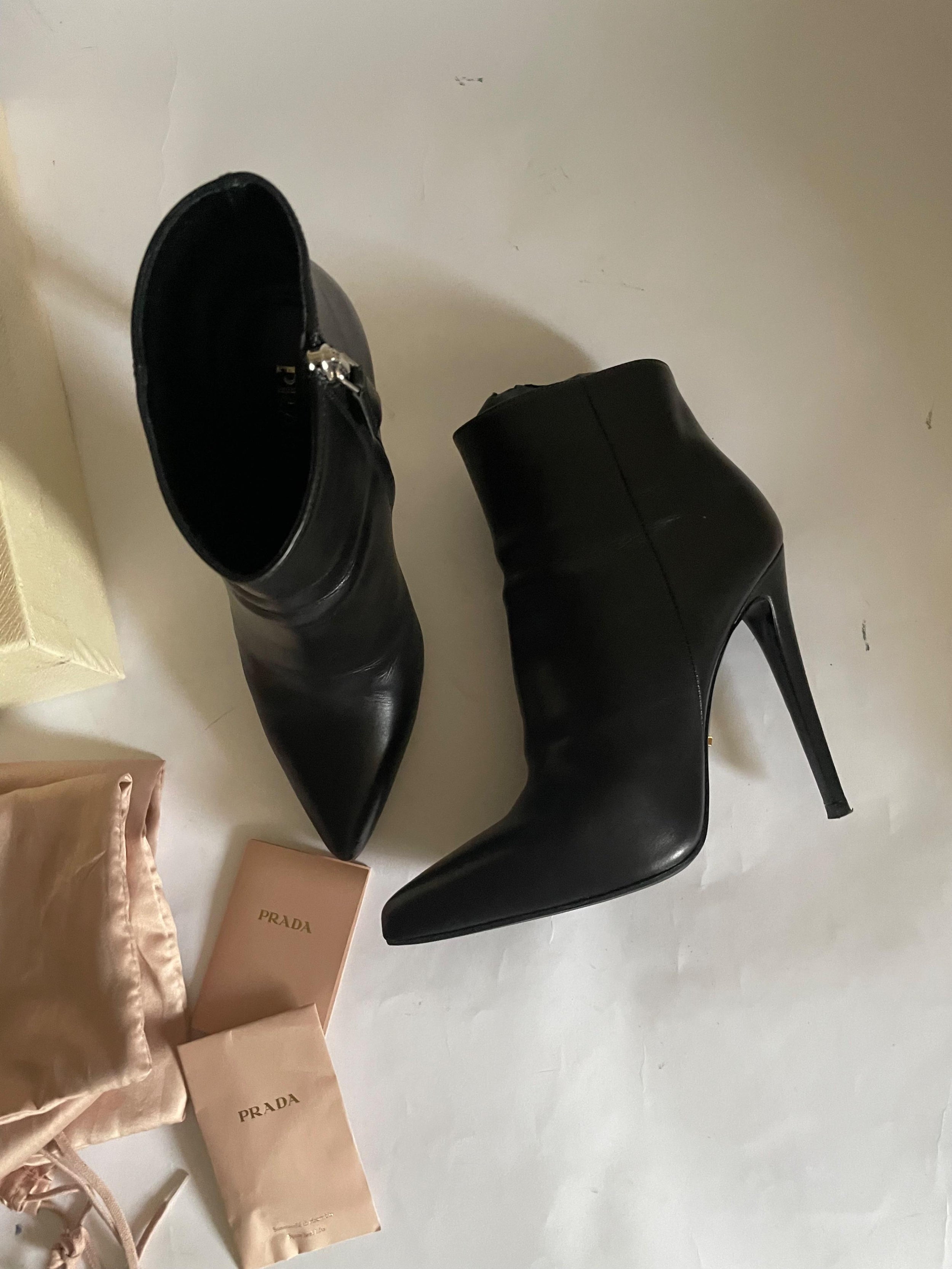 Prada Black Leather Ankle Boots