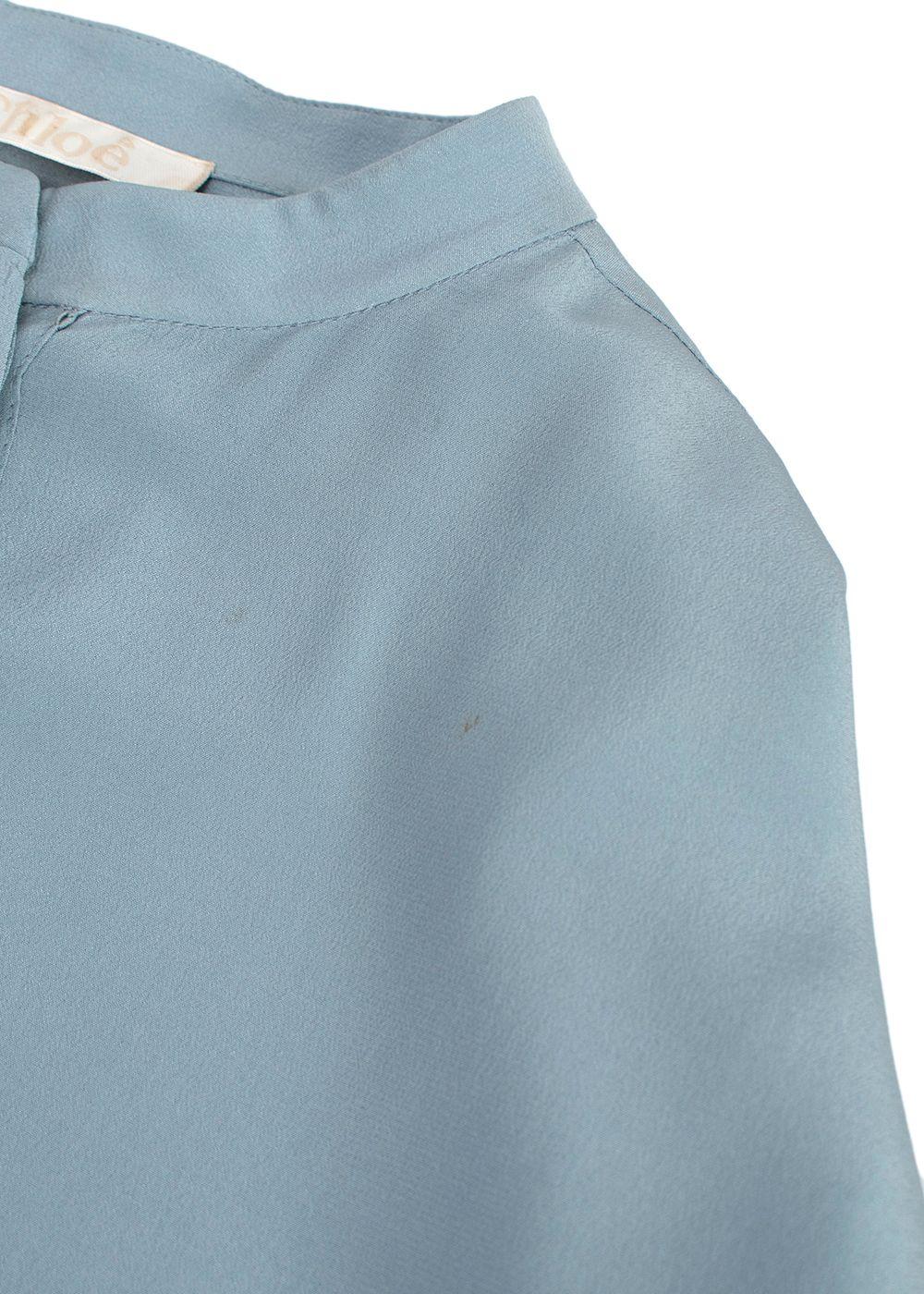 Chloe Blue Collarless Silk Blouse