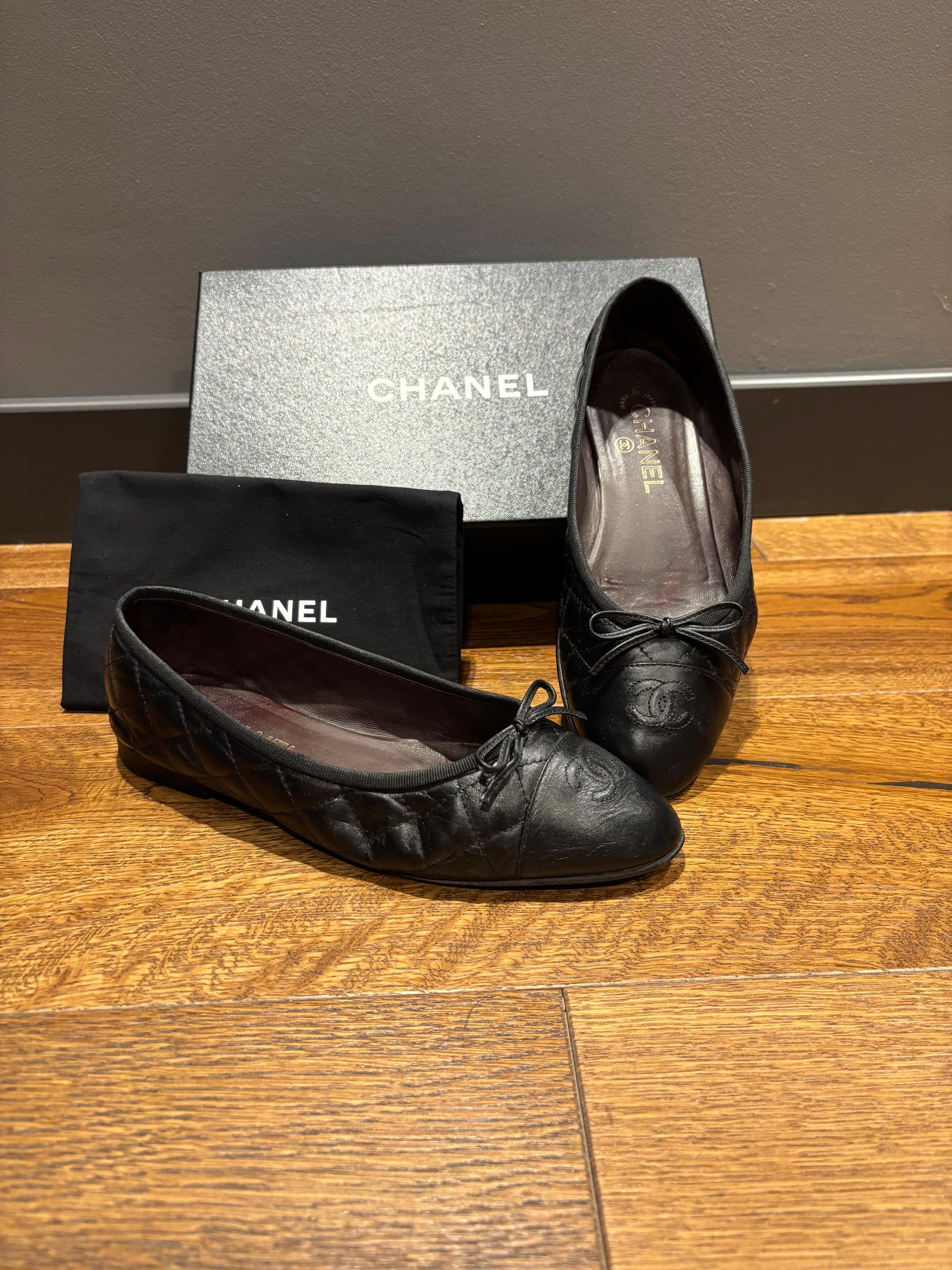 Chanel Black Leather Ballet Flats