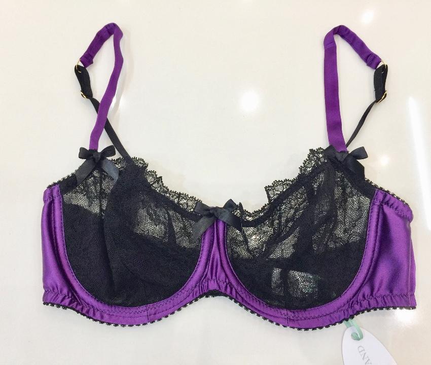 Lucile Purple Silk & Black Leavers Lace Underwired Bra & Thong Set