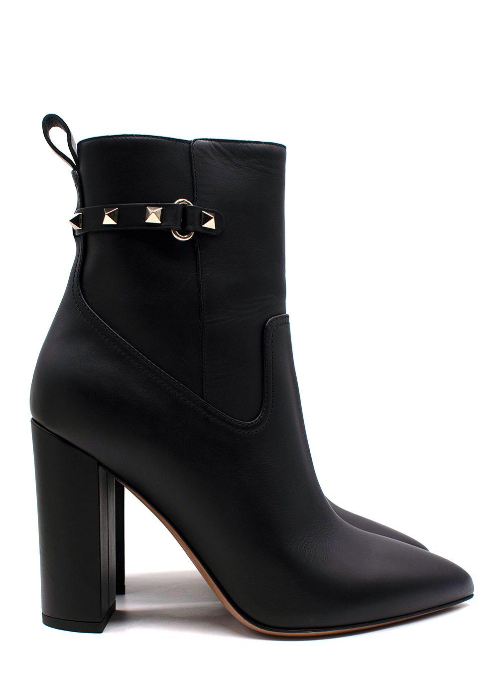 Valentino Black Leather Rockstud Ankle Boots