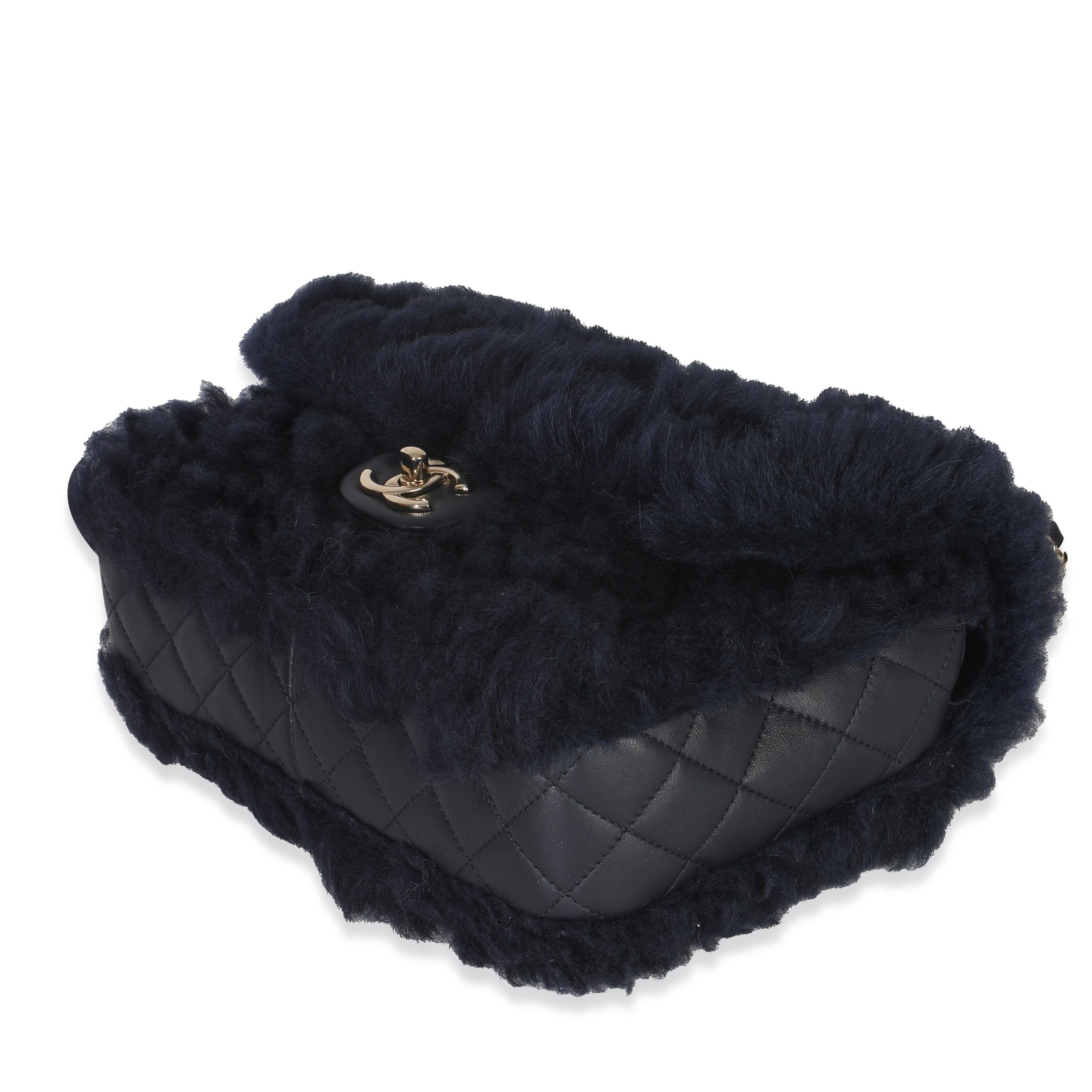 Chanel  Shearling Quilted Lambskin Medium Flap Bag in Navy