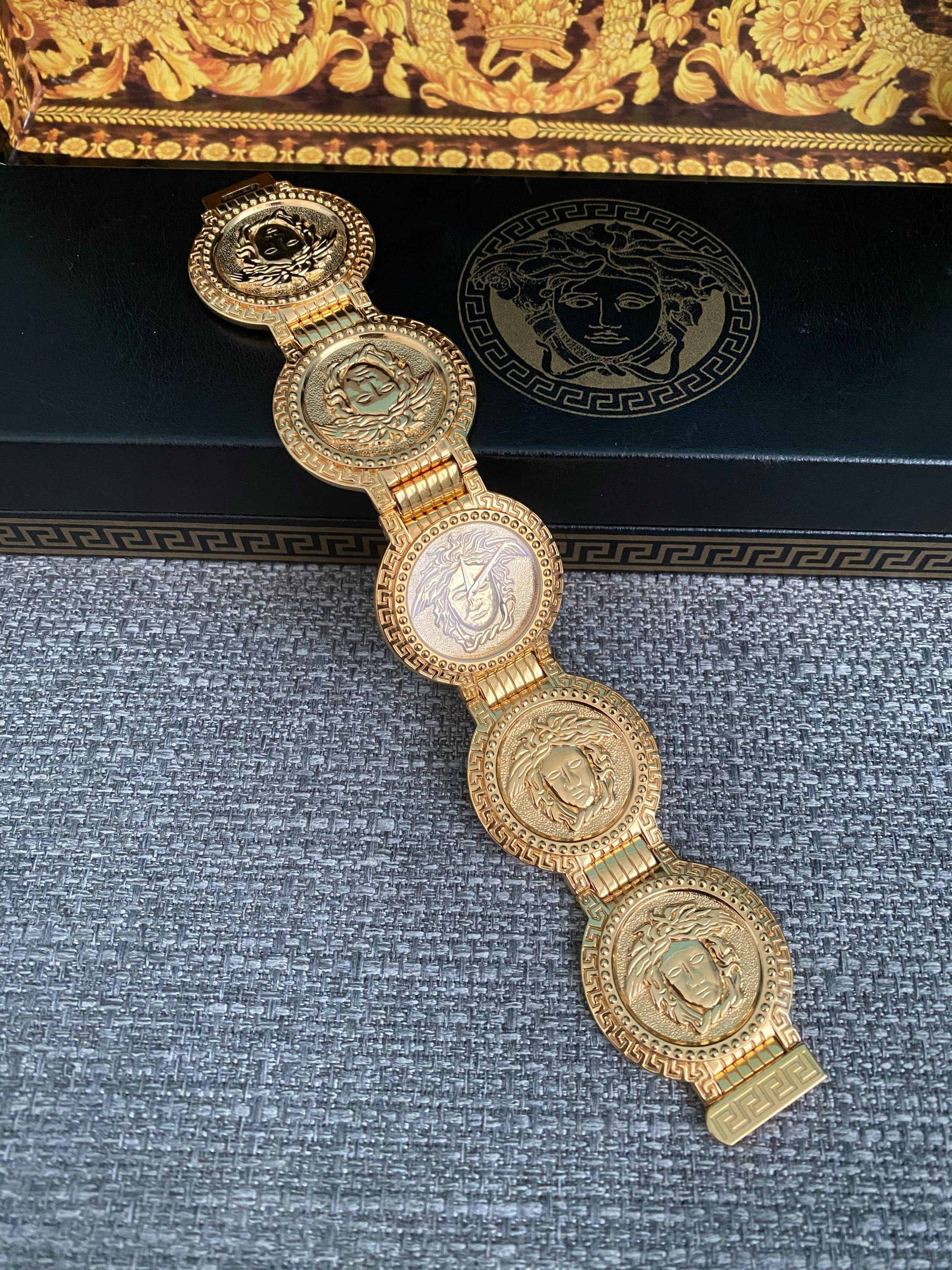 Vintage Gold Plated Medusa Head Coin Watch