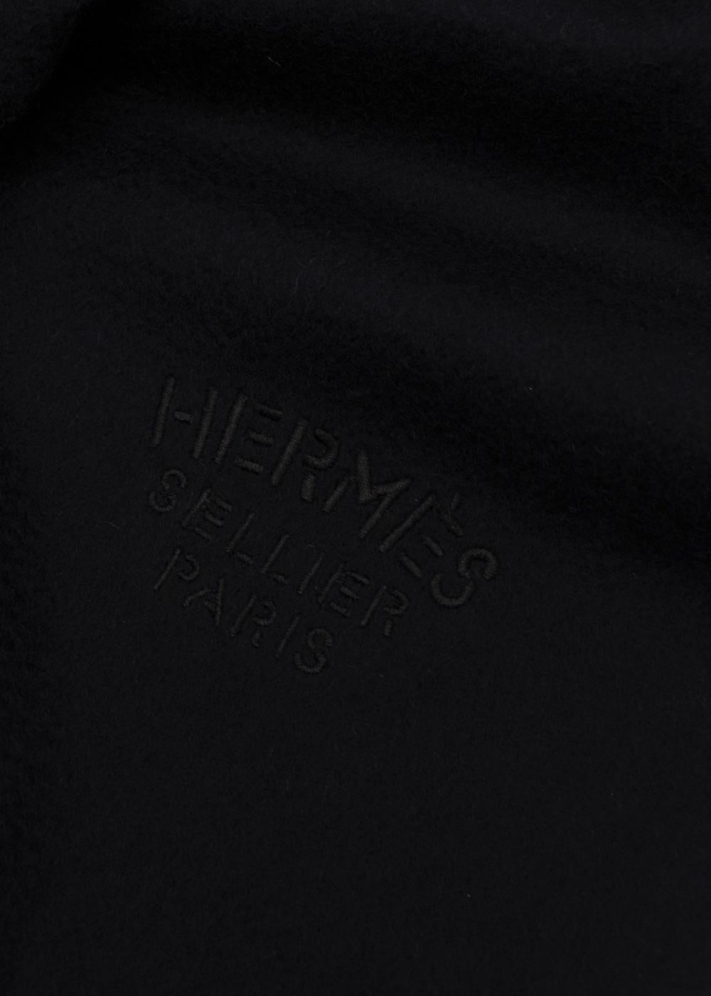 Hermes Black Cashmere Tassel Scarf