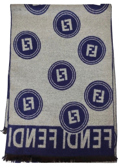 Fendi Navy and Grey Merino Wool Scarf