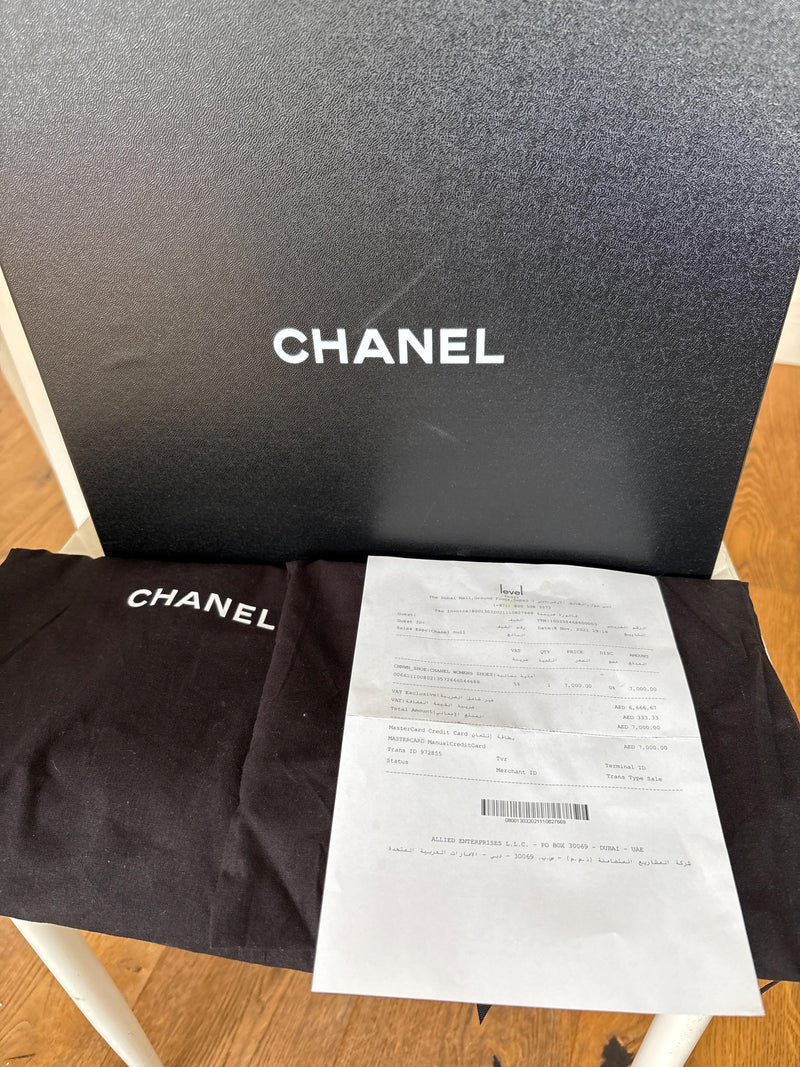 Chanel Black Leather Wedge Sandals