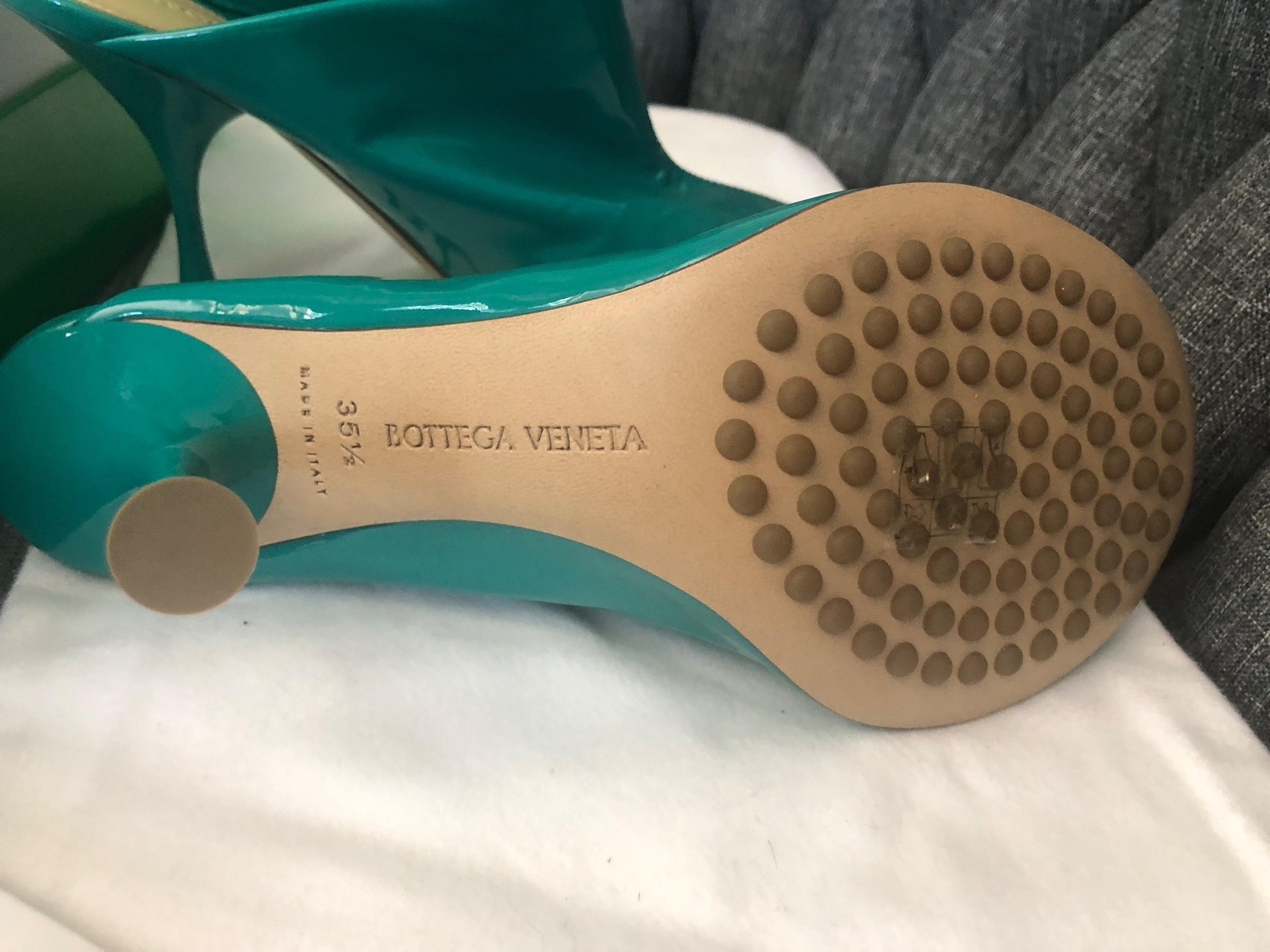 Bottega Veneta Teal Patent Leather Dot Mules