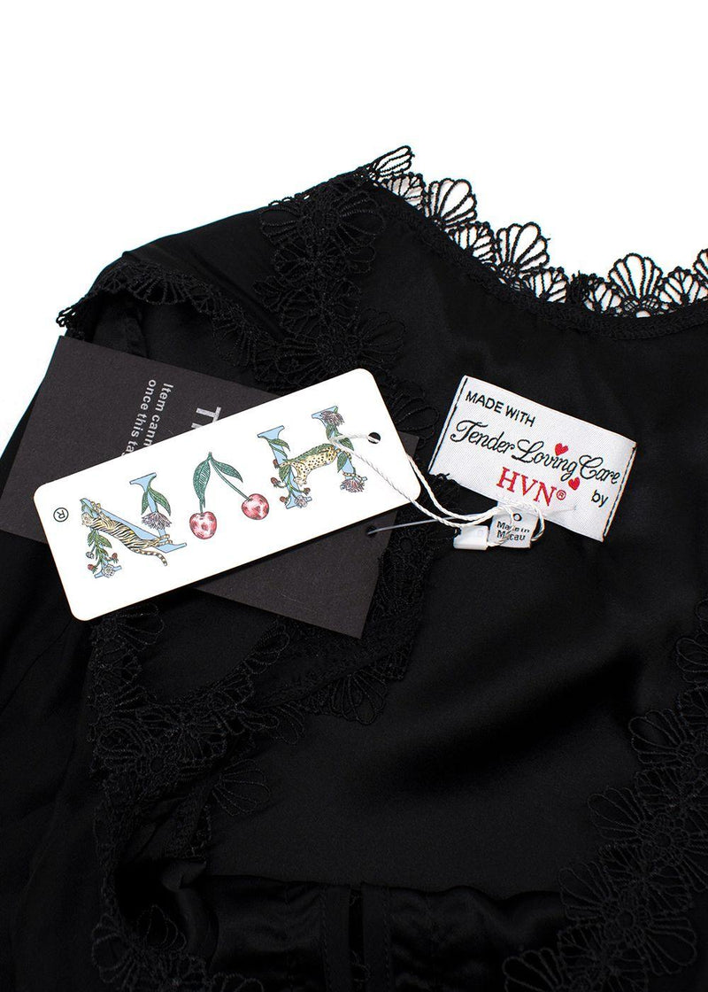 HVN Black Silk Bow Detail Maxi Dress