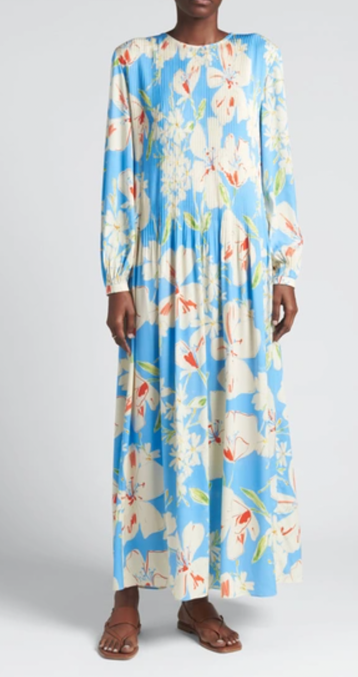Loro Piana Blue Ailea Floral Silk Maxi Dress