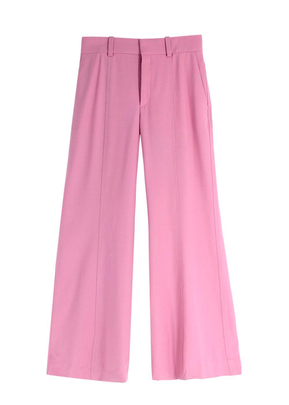 Chloe Pink Wide Leg Wool Blend Tailored Trousers