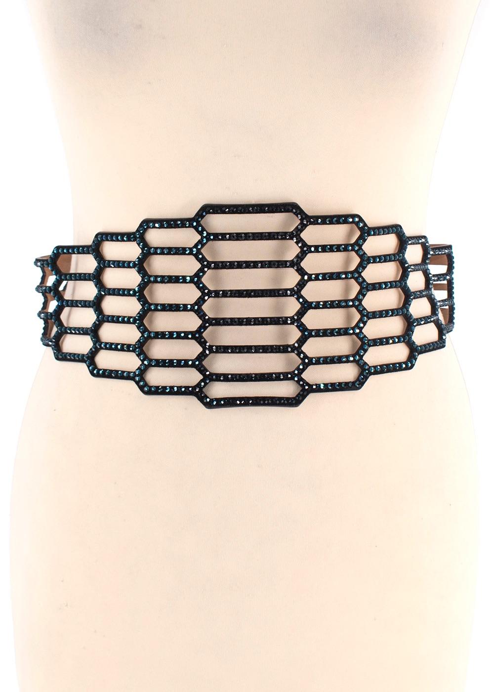 Roberto Cavalli Black Embellished Cage Waist Belt