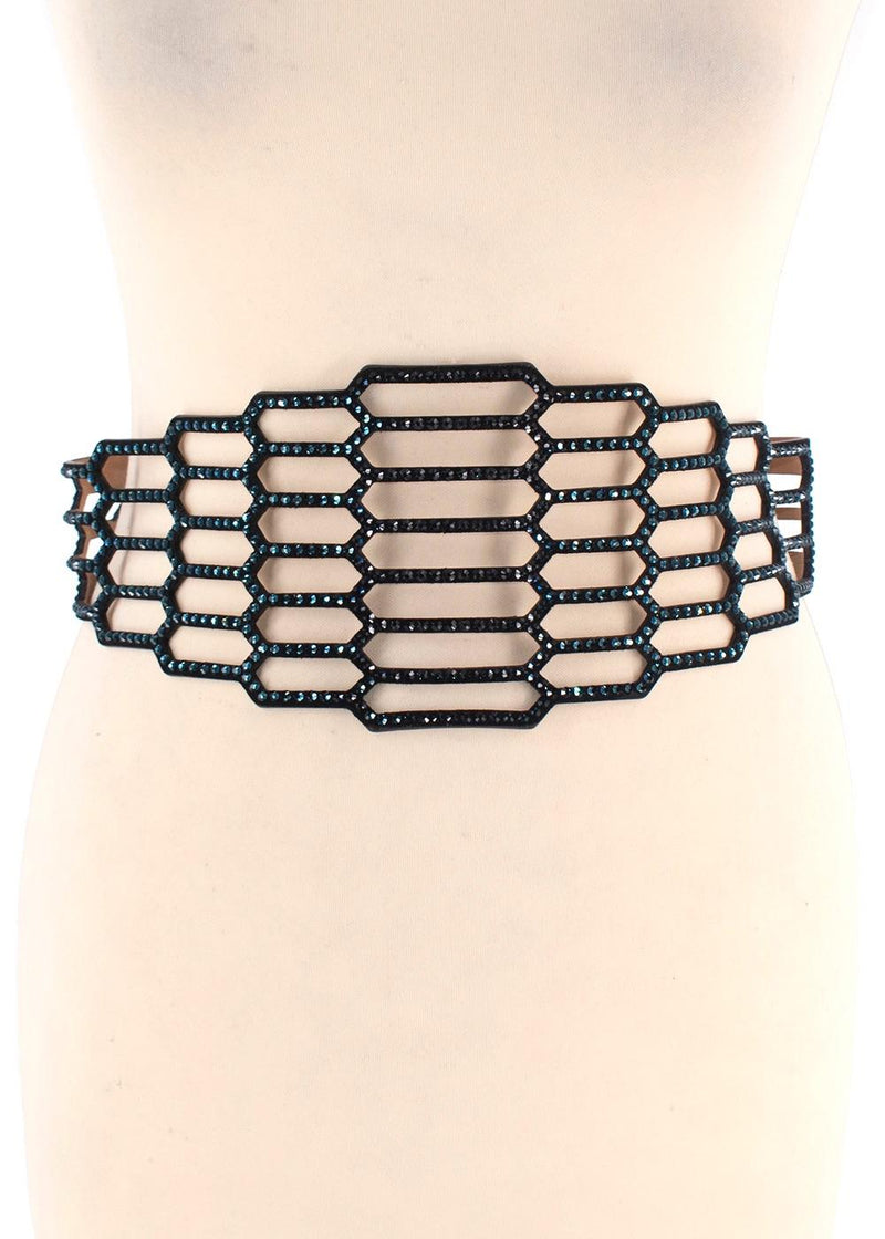 Roberto Cavalli Black Embellished Cage Waist Belt