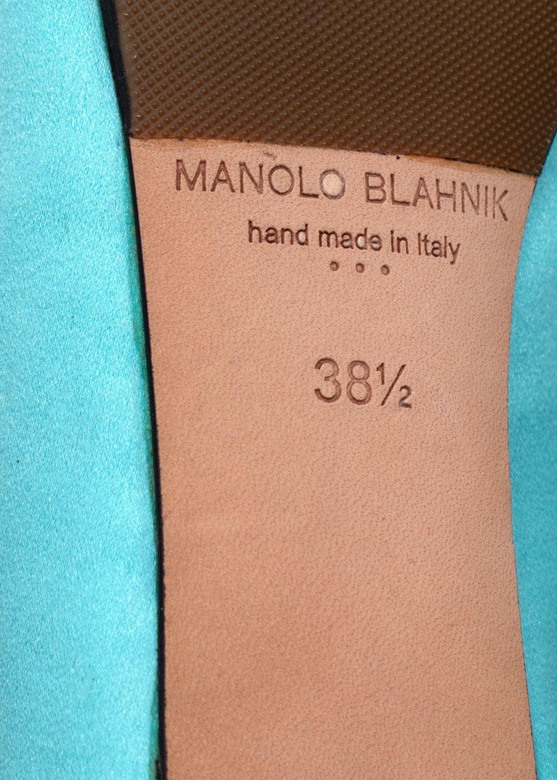Manolo Blahnik Turquoise Flat Crystal Embellished Buckle