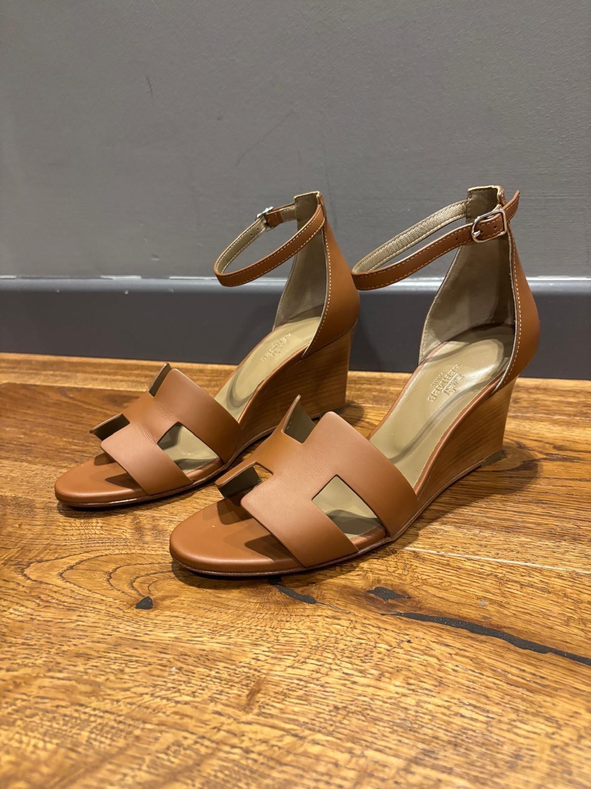 Hermes Tan Leather Ankle Legend Sandals