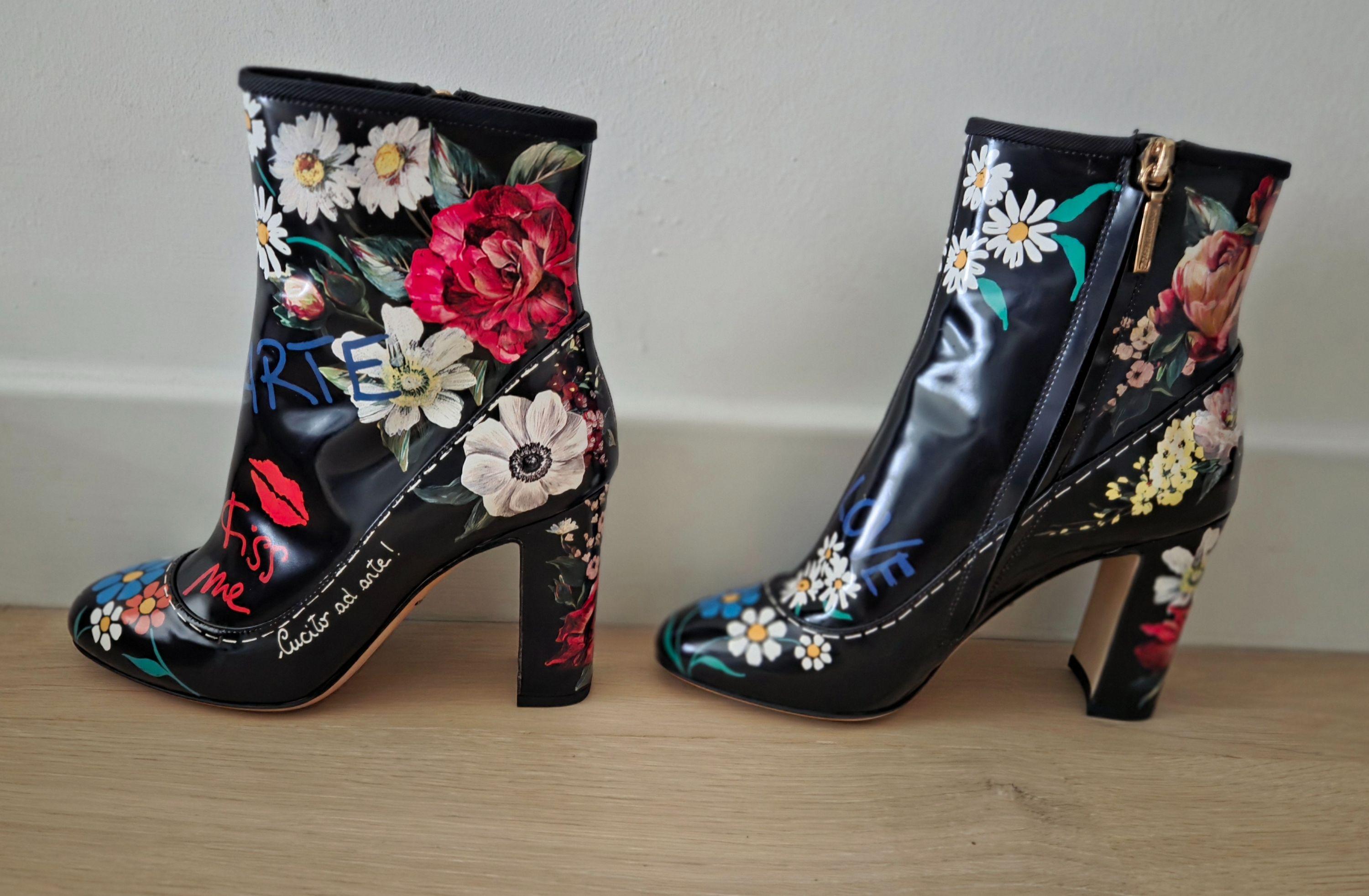 Dolce & Gabbana Floral Ankle Boots