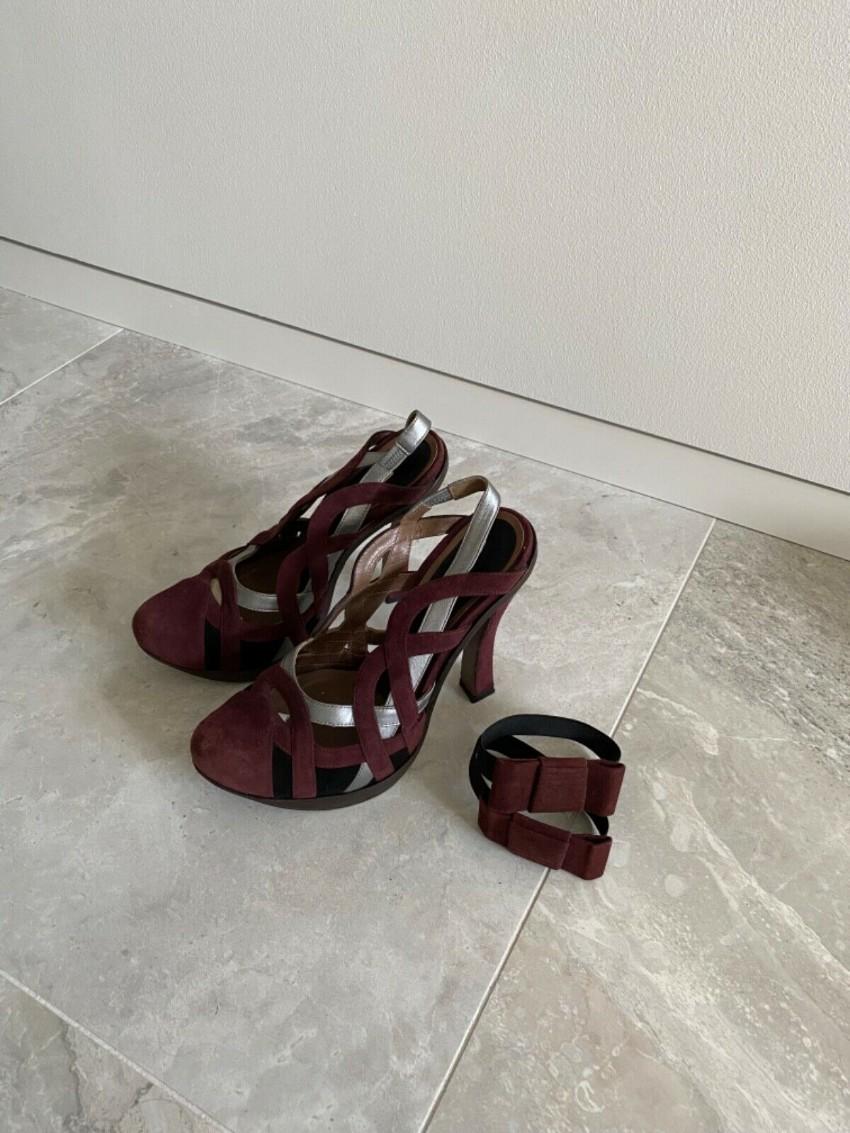 Marni Burgundy Suede Woven Sandals