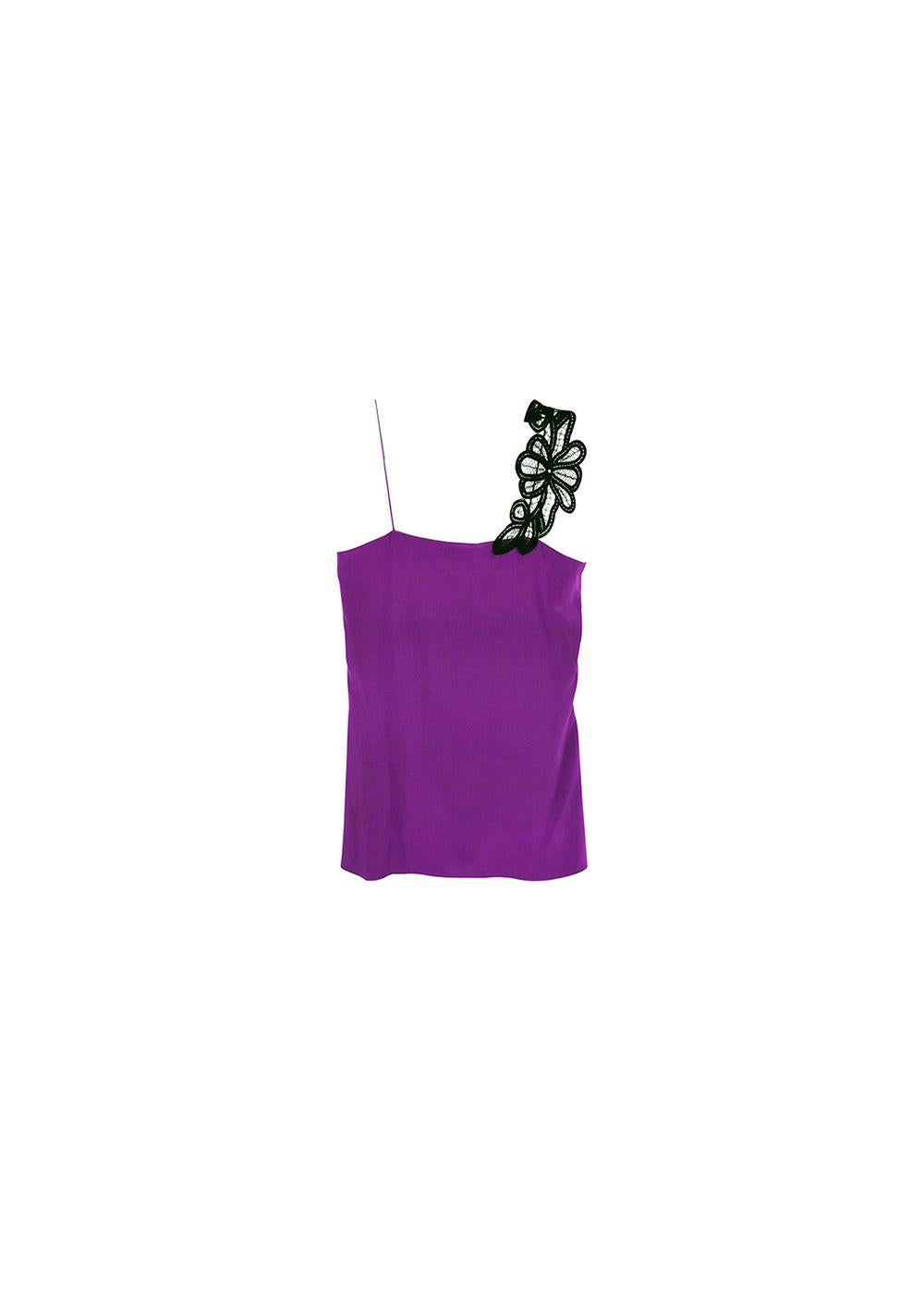 Purple silk crepe lace strap camisole