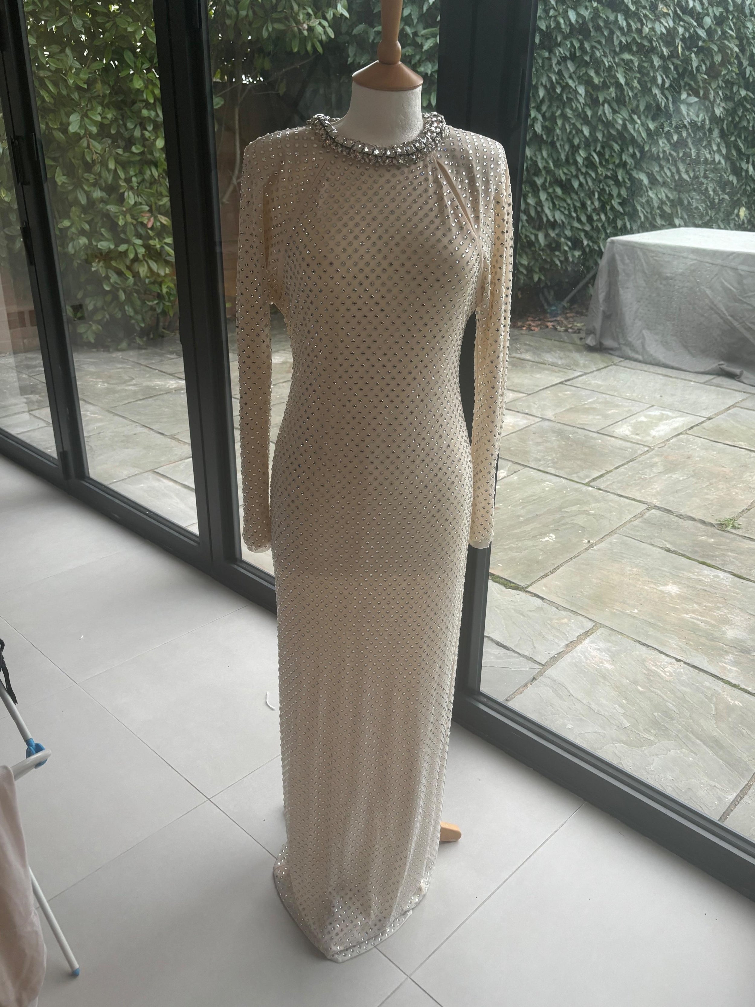 Self Portrait Cream Crystal Embellished Maxi Dress
