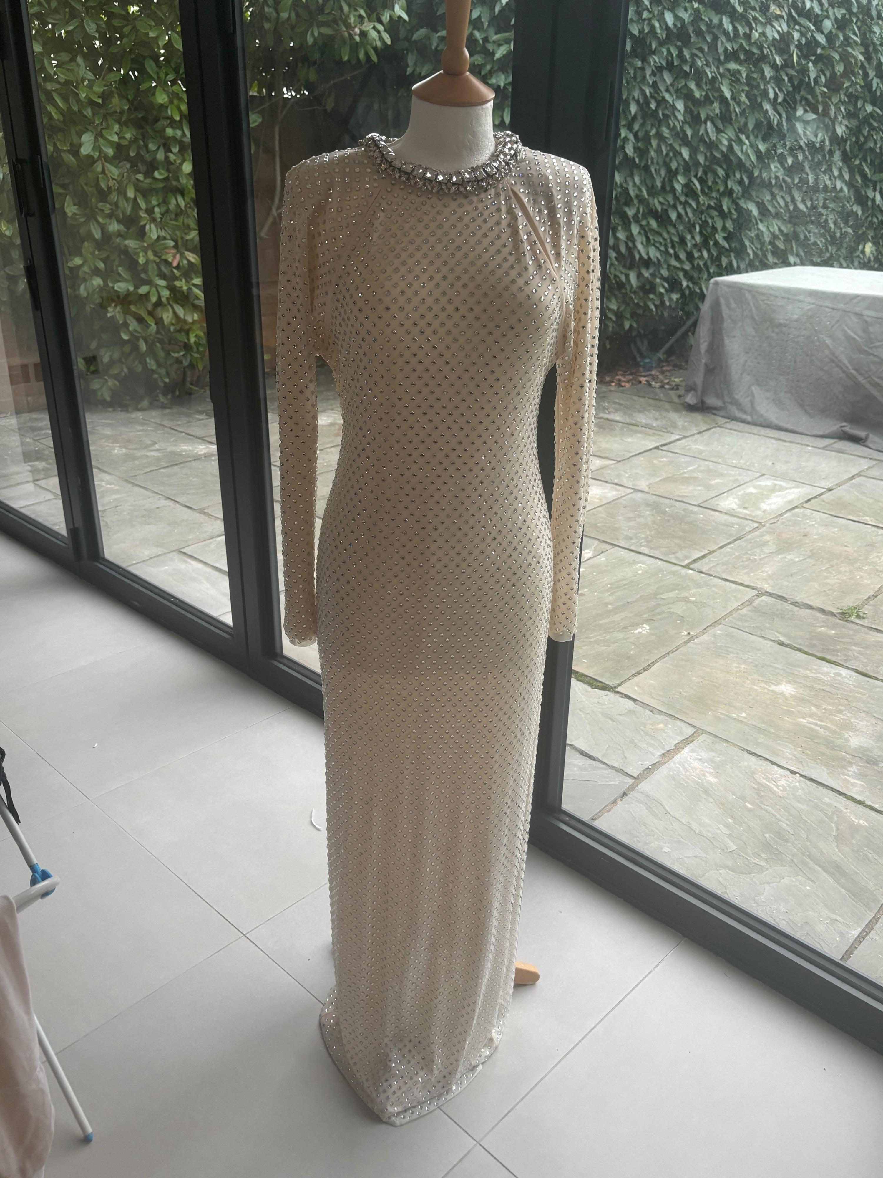 Self Portrait Cream Crystal Embellished Maxi Dress