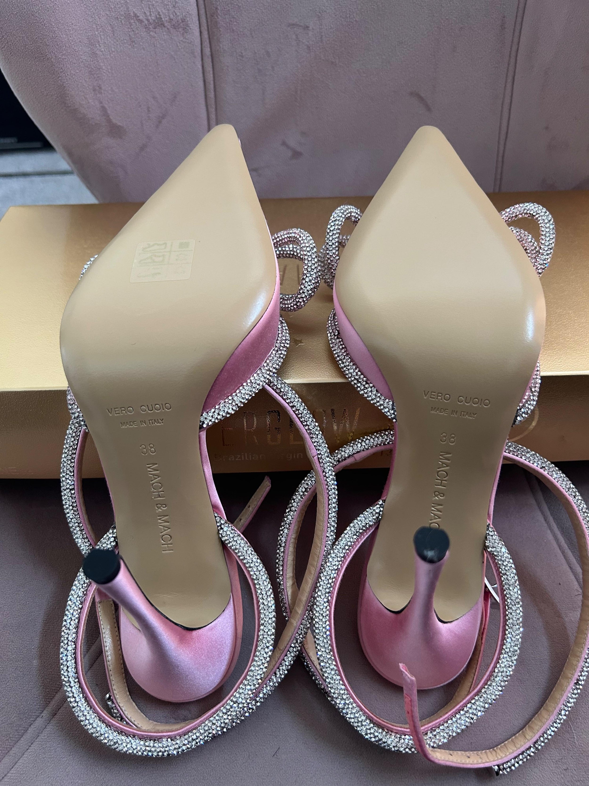 Double Bow Crystal Embellished Pink Satin Pumps